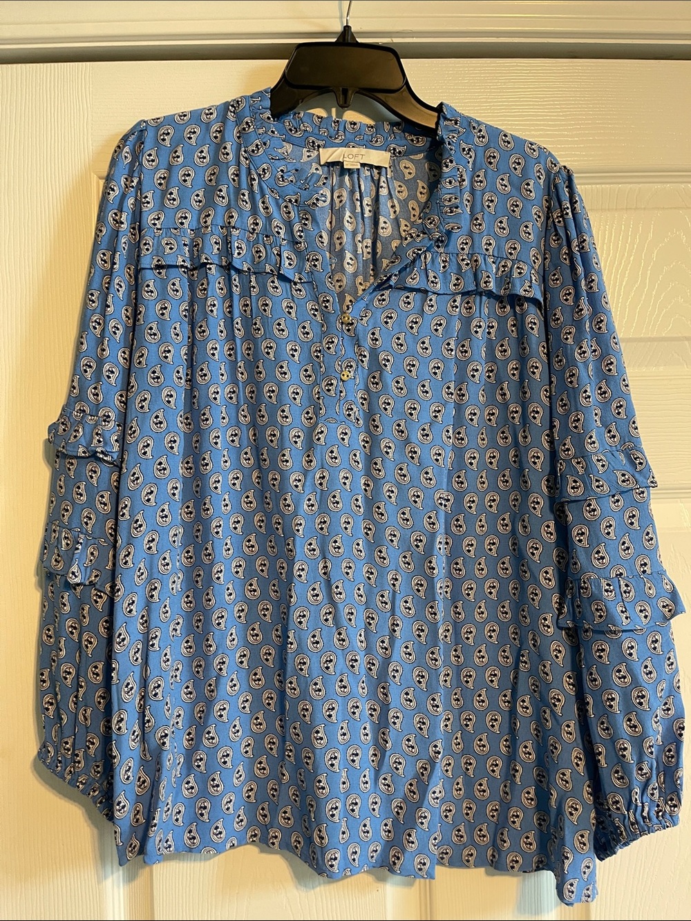 LOFT Blue Paisley-Style Printed Long Sleeve Blouse